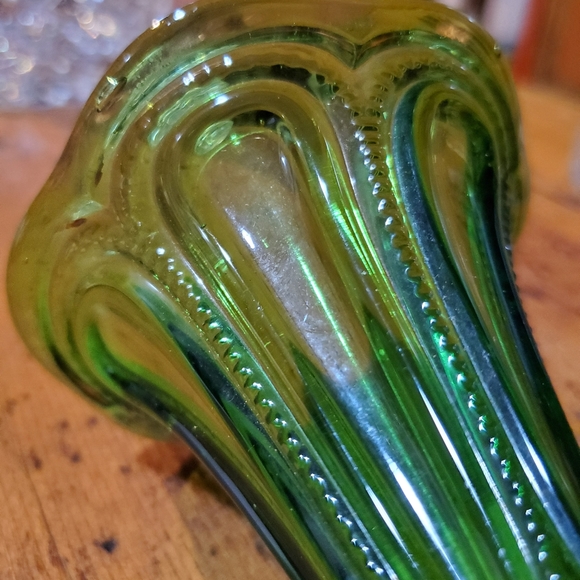 Antique EAPG Green Glass Bud Vase Gold Trim Zipper Bubbles OLD - Picture 4 of 9